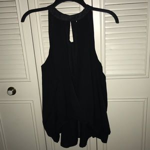 Cold Shoulder Long Sleeve Black Shirt